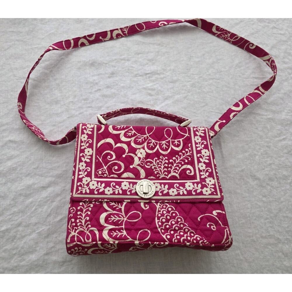 VERA BRADLEY Crossbody Square Purse Briefcase Bag Twirly Birds Pink Quilted